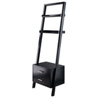 Winsome Bellamy Leaning Shelf with Storage, Black (29522)-Ideal for smaller rooms and tight spaces
