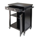 Winsome Timber Kitchen Cart with Wainscot panel, Black-Drawer, shelves and cabinet