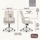 Elle Décor Lisette Ellegant Office Chair - 25-1/2" W x 29" D x 40-3/4"-44-1/2" H - Ivory-Stylish and durable large diameter
casters for smooth and easy mobility