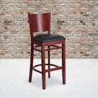 Flash Furniture Lacey Series Solid Back Mahogany Wood Restaurant Barstools with Black Vinyl Seat - 2 Pack-Solid European Beech Hardwood Construction