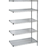 Kleton Heavy-Duty Chromate Wire Shelving, Add-On Kit, 5 Tiers, 60" W x 86" H x 18" D-Depth: 18"