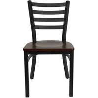 Flash Furniture HERCULES Series Black Ladder Back Metal Restaurant Chair - Mahogany Wood Seat - 2 Pack-Set of 2 Metal Dining Chairs