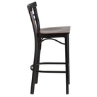 Flash Furniture HERCULES Series Black Two-Slat Ladder Back Metal Restaurant Barstool - Walnut Wood Seat - 2 Pack-Walnut Finished Wood Seat
