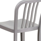 Flash Furniture Commercial Grade 24" High Silver Metal Indoor-Outdoor Counter Height Stool with Vertical Slat Back - 2 Pack-Silver Powder Coated Frame Finish