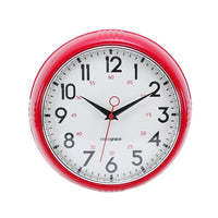 Kiera Grace – Horloge murale rétro, lunette convexe en verre avec contour chromé, 9,5 po, rouge, 4/paquet (HO87516-7MC)-Lot de 4: il est livré dans un ensemble de 4 horloges murales d'intérieur (toutes de la même taille et de la même couleur), chaque horloge murale mesure 9,5 "P x 2,5" L en dimensions