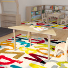 Flash Furniture Bright Beginnings 47" Commercial Grade Wooden Trapezoid Adjustable Height Classroom Activity Table - Beech-Assembles in 35 Minutes or Less