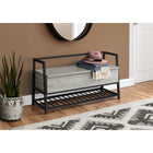 Monarch Specialties 4500 42"L Bench - Grey Storage/Black Metal-Finished on all sides in a grey wood-look finish with a black metal frame