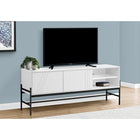 Monarch Specialties 2738 Tv Stand - 60"L/White/Black Metal With Storage-Plenty of organizational options that includes a closed storage cabinet, accented with attractive groove lines, and an open fixed shelf to display your media equipment