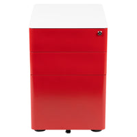 Flash Furniture Modern 3-Drawer Mobile Locking Filing Cabinet with Anti-Tilt Mechanism & Letter/Legal Drawer - White/Red-Modern 3-Drawer Filing Cabinet with White Frame and Red Faceplate