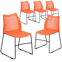 Flash Furniture HERCULES Series Orange Stack Chair with Air-Vent Back & Black Powder Coated Sled Base-Set of 5 Multipurpose Stack Chairs