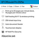 HP - Imprimante à jet d’encre tout-en-un couleur OfficeJet Pro 9125e avec 3 mois d’encre inclus-Vitesse d’impression jusqu’à 18 ppm (couleur) et 22 ppm (noir)