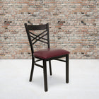 Flash Furniture HERCULES Series Black "X" Back Metal Restaurant Chair - Burgundy Vinyl Seat - 2 Pack-Welded Joint Assembly