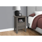 Monarch Specialties 2138 Accent Table - Grey Night Stand With Storage-With a touch of rustic, this practical side table features ample surface space thanks to an interior open shelf and closed cabinet with an elegant square silver knob
