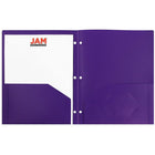 JAM Paper Plastic Heavy Duty 3 Hole Punched 2 Pocket School Folders, Purple, 108 Pack (383HHPPUA)-Colour: purple