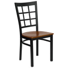 Flash Furniture HERCULES Series Black Window Back Metal Restaurant Chair - Cherry Wood Seat-500 lb. Weight Capacity