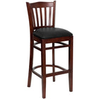Flash Furniture HERCULES Series Vertical Slat Back Mahogany Wood Restaurant Barstool - Black Vinyl Seat-800 lb. Weight Capacity