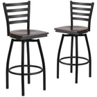 Flash Furniture HERCULES Series Black Ladder Back Swivel Metal Barstool - Walnut Wood Seat - 2 Pack-Ladder Back Design