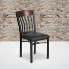 Flash Furniture Eclipse Series Vertical Back Black Metal & Walnut Wood Restaurant Chair with Black Vinyl Seat - 2 Pack-Welded Joint Assembly