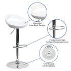 Flash Furniture Contemporary Plastic Adjustable Height Barstool with Rounded Cutout Back & Chrome Base - White - 2 Pack-Seat Adjusts from Counter to Bar Height