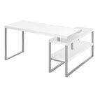 Monarch Specialties 7585 60" Computer Desk - White/Silver Metal L/R Corner-L-shaped computer desk with storage featuring thick-panel construction in a white finish with silver metal frame