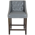 Flash Furniture Carmel Series 24" High Transitional Tufted Walnut Counter Height Stool - Light Grey Leather - 2 Pack-Set of 2 Transitional Style Counter Stool