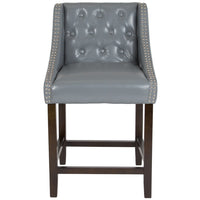 Flash Furniture Carmel Series 24" High Transitional Tufted Walnut Counter Height Stool - Light Grey Leather - 2 Pack-Set of 2 Transitional Style Counter Stool