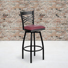 Flash Furniture HERCULES Black "X" Back Swivel Metal Barstool - Burgundy Vinyl Seat-Swivel Seat