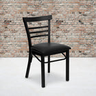 Flash Furniture HERCULES Series Black Three-Slat Ladder Back Metal Restaurant Chair - Black Vinyl Seat - 2 Pack-Welded Joint Assembly