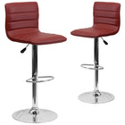 Flash Furniture Contemporary Vinyl Adjustable Height Barstool with Horizontal Stitch Back & Chrome Base - Burgundy - 2 Pack-Set of 2 Contemporary Style Stools