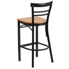 Flash Furniture HERCULES Series Black Two-Slat Ladder Back Metal Restaurant Barstool - Natural Wood Seat-Natural Finished Wood Seat