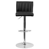 Flash Furniture Contemporary Black Vinyl Adjustable Height Barstool with Vertical Stitch Back/Seat & Chrome Base-Contemporary Style Stool