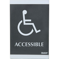 Headline Sign Century Series ADA Sign, Wheelchair Accessible-Contemporary-look silver-on-black design with raised pictograms and Braille messaging