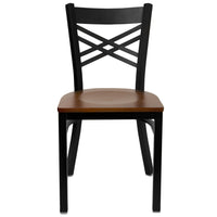 Flash Furniture HERCULES Series Black "X" Back Metal Restaurant Chair - Cherry Wood Seat - 2 Pack-Set of 2 Metal Dining Chairs