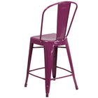 Flash Furniture 24" High Purple Metal Indoor-Outdoor Counter Height Stool with Back-Drain Holes in Seat