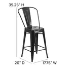 Flash Furniture 24" High Black Metal Indoor-Outdoor Counter Height Stool with Back-Galvanized Steel Construction