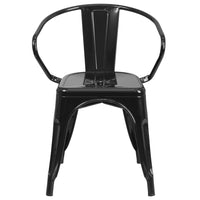 Flash Furniture Chaise pour intérieur / extérieur en métal noir avec appuis-bras-Ensemble de 4 chaises empilables de style bistro