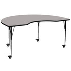 Flash Furniture Mobile 48"W x 72"L Kidney Grey HP Laminate Activity Table - Standard Height Adjustable Legs-Collaborative Kidney Activity Table