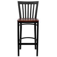 Flash Furniture HERCULES Series Black School House Back Metal Restaurant Barstool - Cherry Wood Seat - 2 Pack-Set of 2 Metal Dining Bar Stools