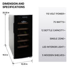 Koolatron Deluxe 12 Bottle Wine Cooler, Beech Wood Racks, 1 cu. ft. (28L), Freestanding - Black-Compact space-saving design