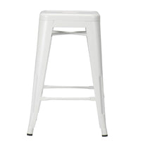 Nicer Furniture Tolix Style Backless Metal Industrial Stack Counter Stool - White-Drain Hole in Seat. Non-Marring Glides. Lightweight Design