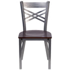 Flash Furniture HERCULES Series Clear Coated "X" Back Metal Restaurant Chair - Walnut Wood Seat-Metal Chair