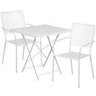 28'' Square White Indoor-Outdoor Steel Folding Patio Table Set with 2 Square Back Chairs [CO-28SQF-02CHR2-WH-GG]-White Powder Coat Finish