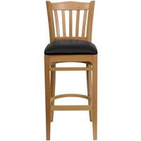 Flash Furniture HERCULES Series Vertical Slat Back Natural Wood Restaurant Barstool - Black Vinyl Seat-Wood Dining Bar Stool