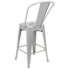 Flash Furniture Commercial Grade 24" High Silver Metal Indoor-Outdoor Counter Height Stool with Back-Silver Powder Coated Frame Finish