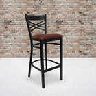 Flash Furniture HERCULES Series Black "X" Back Metal Restaurant Barstool - Burgundy Vinyl Seat - 2 Pack-Welded Joint Assembly