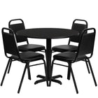 Flash Furniture 36" Round Black Laminate Table Set with X-Base & 4 Black Trapezoidal Back Banquet Chairs-Table and Chair Set