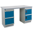 Kleton Workbench, Wood Filled Steel Top, 2 Pedestals, 2 Drawers and 2 Doors, 30"W x 60"L x 34"H-34" overall height