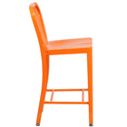 Flash Furniture 24" High Orange Metal Indoor-Outdoor Counter Height Stool with Vertical Slat Back-Vertical Slat Back