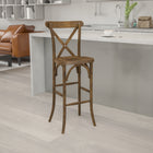 Flash Furniture HERCULES Series Dark Antique Wood Cross Back Barstool - 2 Pack-Floor Protector Plastic Glides