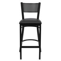Flash Furniture HERCULES Series Black Grid Back Metal Restaurant Barstool - Black Vinyl Seat - 2 Pack-Set of 2 Metal Dining Bar Stools
